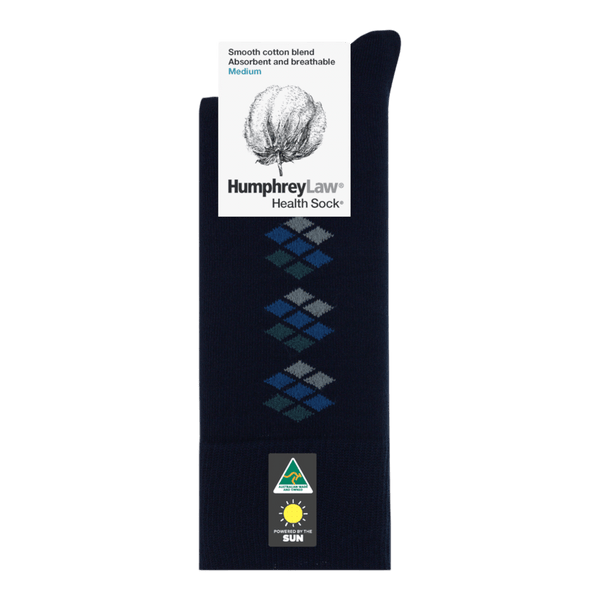 Humphrey Law 85% Mercerised Cotton Patterned Health Sock® Style 51C Multi Diamond - Ronald King