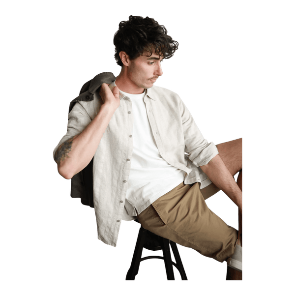 James Harper Natural Self Stripe Textured Long Sleeve Linen Shirt JHS600 - Ronald King