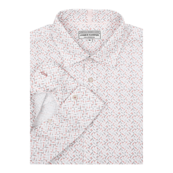 James Harper Peach Cotton Poplin Geo Print L/S Shirt JHS718 - Ronald King