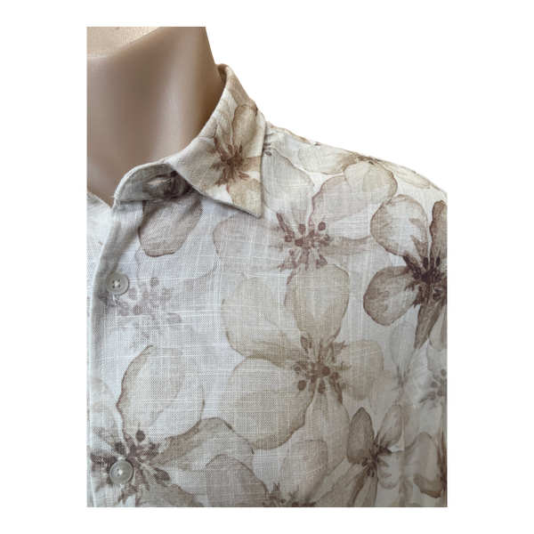 James Harper S/S Floral Print Linen Blend Shirt JHS714