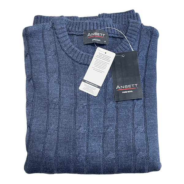 Ansett Pure Wool Cable Knit Crew Neck Jumper Z8602 - Ronald King
