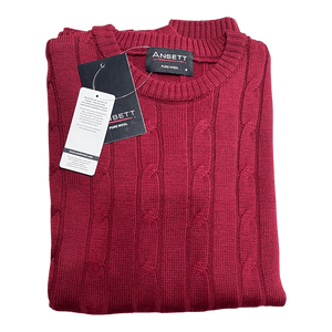 Ansett Pure Wool Cable Knit Crew Neck Jumper Z8602 - Ronald King