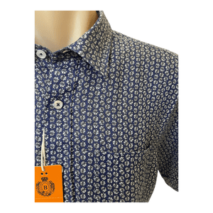Back Bay S/S Linen Print Shirt G680231 - Ronald King