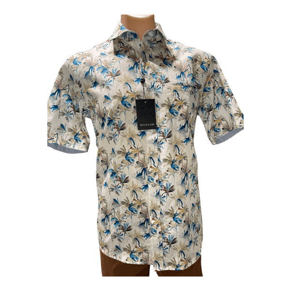 Berlin Short Sleeve Pure Cotton Watercolour Print Shirt S265 - Ronald King