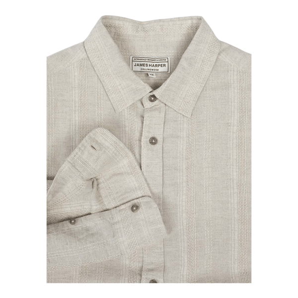 James Harper Natural Self Stripe Textured Long Sleeve Linen Shirt JHS600 - Ronald King