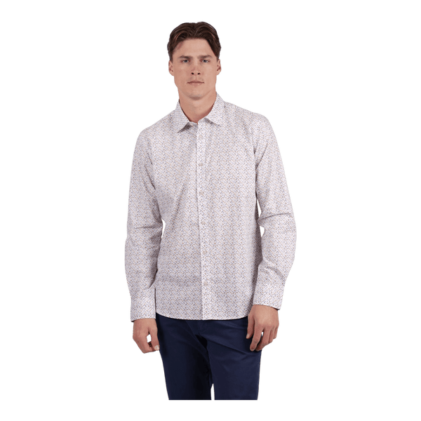 James Harper Peach Cotton Poplin Geo Print L/S Shirt JHS718 - Ronald King