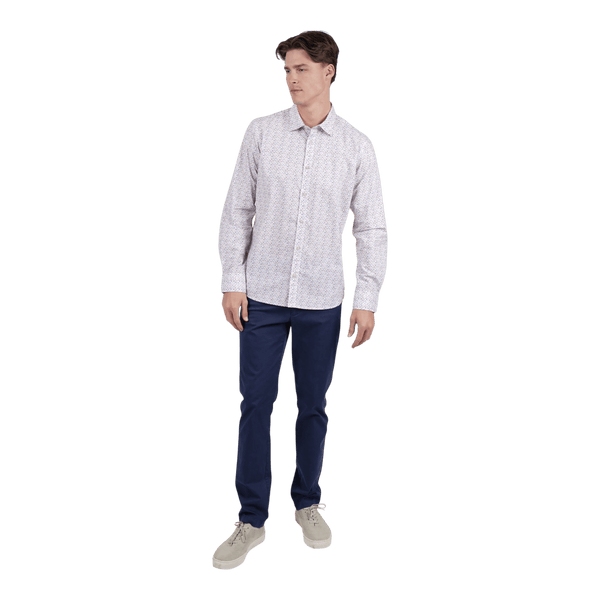 James Harper Peach Cotton Poplin Geo Print L/S Shirt JHS718 - Ronald King