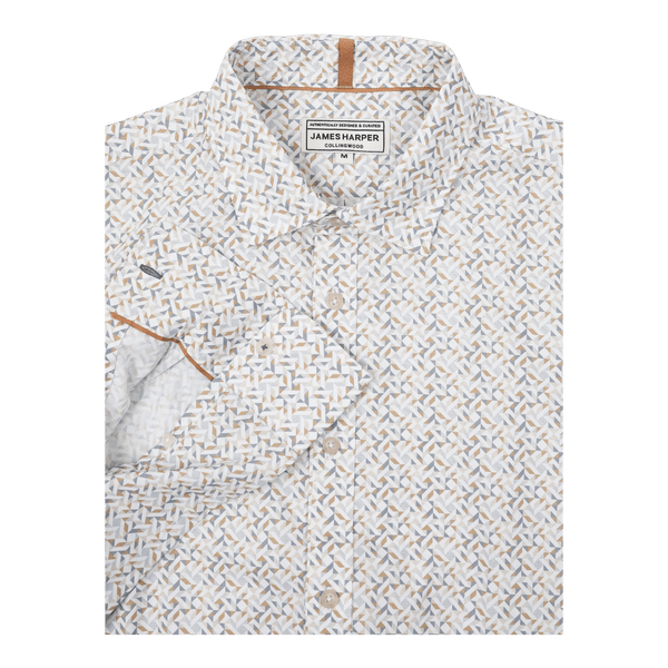 James Harper Peach Cotton Poplin Geo Print L/S Shirt JHS718 - Ronald King