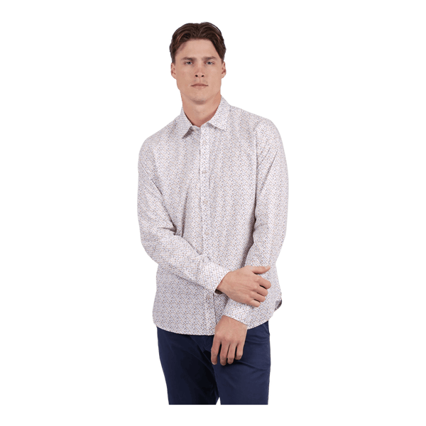 James Harper Peach Cotton Poplin Geo Print L/S Shirt JHS718 - Ronald King
