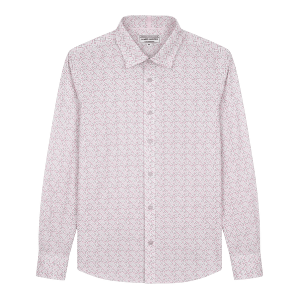 James Harper Peach Cotton Poplin Geo Print L/S Shirt JHS718 - Ronald King